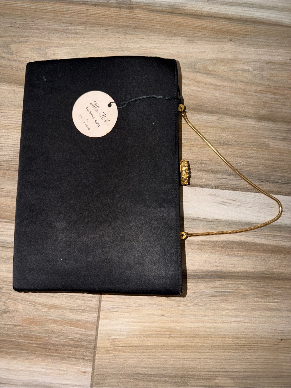 After Five Vintage Black Satin Hinged Frame Clutch Purse Evening Bag